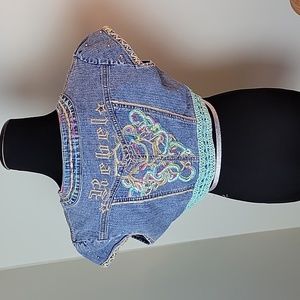 Y2K Embroidered denim bolero jacket, Rebel